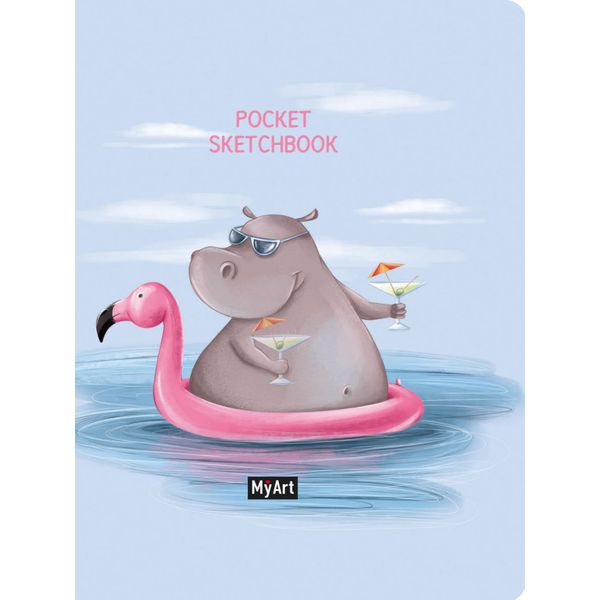 Скетчбук А6, тв. переплет, 48 л., Lux cream 100 г/м², резинка, MyArt Pocket_Бегемот Скетчбук А6, тв. переплет, 48 л., Lux cream 100 г/м², резинка, MyArt Pocket_Бегемот