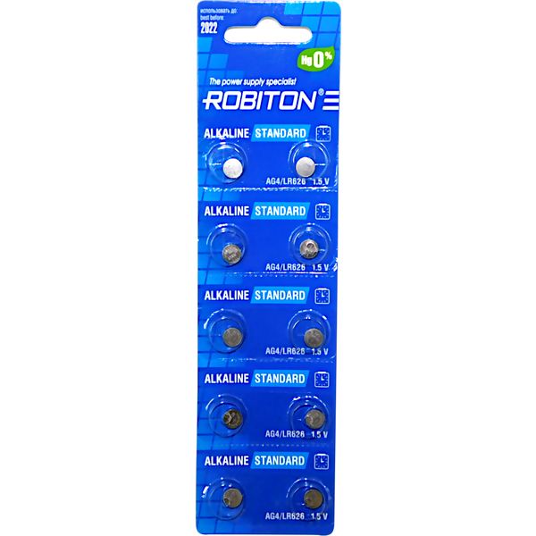 Батарейка щелочная AG4/LR626, 1.5 V, блистер, ROBITON Standard 