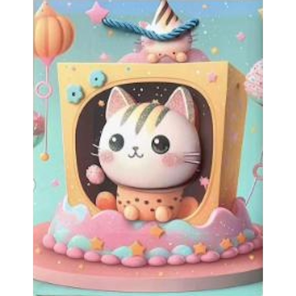 Пакет подарочный, 18*23*10 см, мел. бумага 210 г/м², 3D, Dream cards  Котик в коробке, 3D эл.