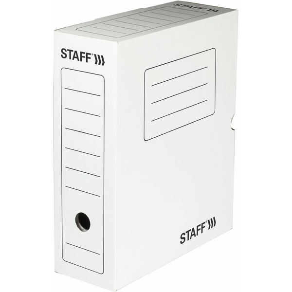 Короб архивный А4, микрогофрокартон, фикс. клапан, 100 мм (900 л.), белый, STAFF