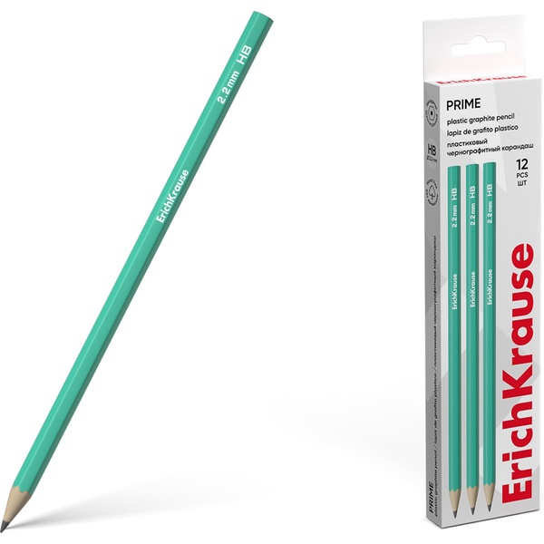 Карандаш чернографитный, HB, пластиковый, шестигранный, бирюзовый, ErichKrause Prime Карандаш чернографитный, HB, пластиковый, шестигранный, бирюзовый, ErichKrause Prime