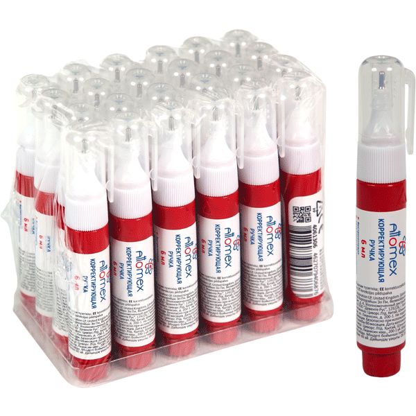 Ручка-корректор 6 мл Attomex, на основе растворителя, метал. ПУ, красный корпус