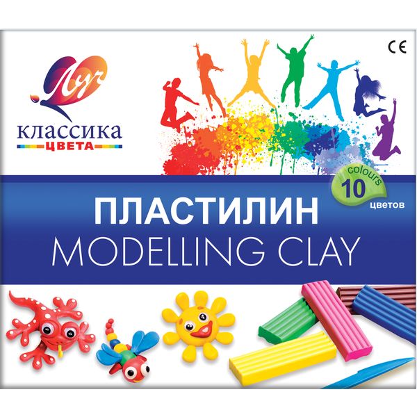 Пластилин классический ЛУЧ Классика цвета: 10 цветов, брусок 20 г, стек (к/к)
