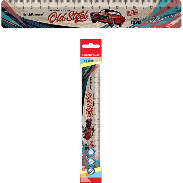 Линейка 20 см, пластиковая, непрозрачная с дизайном, ErichKrause Vintage Car Акция!