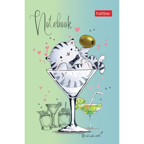 Блокнот на склейке А7, 48 л., клетка, 60 г/м² (3-цв. блок), Hatber Приключения кота Пирожка_5 дизайнов