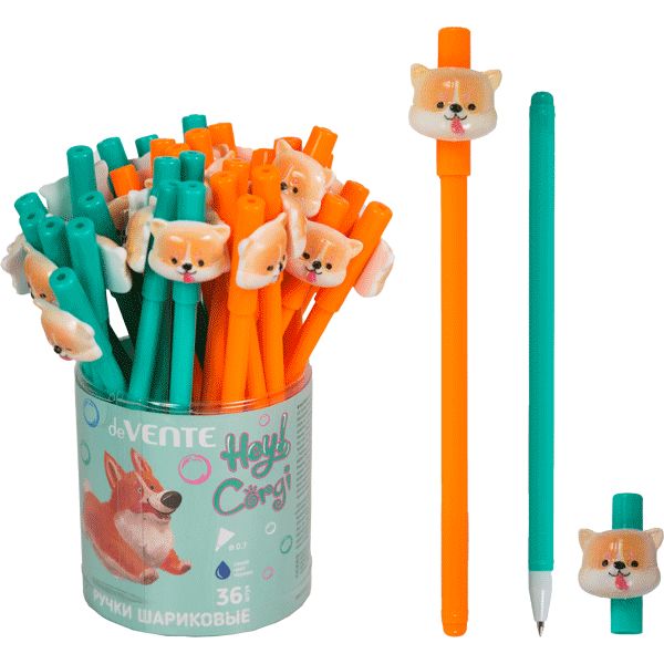 Ручка шариковая с декором, синяя, 0.7 мм, круг. корп., deVENTE Hey Corgi_2 дизайна