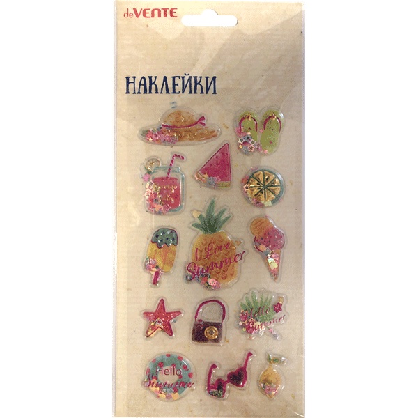 Паф-стикеры (объемные) deVENTE Shake it!_Summer time, конфетти, тиснение, 90*180 мм Паф-стикеры (объемные) deVENTE Shake it!_Summer time, конфетти, тиснение, 90*180 мм