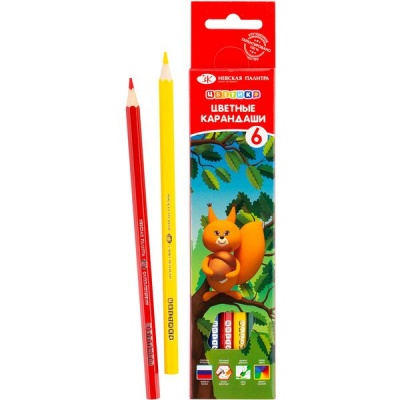 Карандаши цветные 6 шт., деревянные, шестигранные, 2М-4М, Цветик (в к/к) Акция!