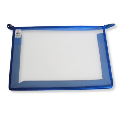 Папка на молнии, А4, PP, "диагональ", ПЧЕЛКА Офис_прозрачная с синим