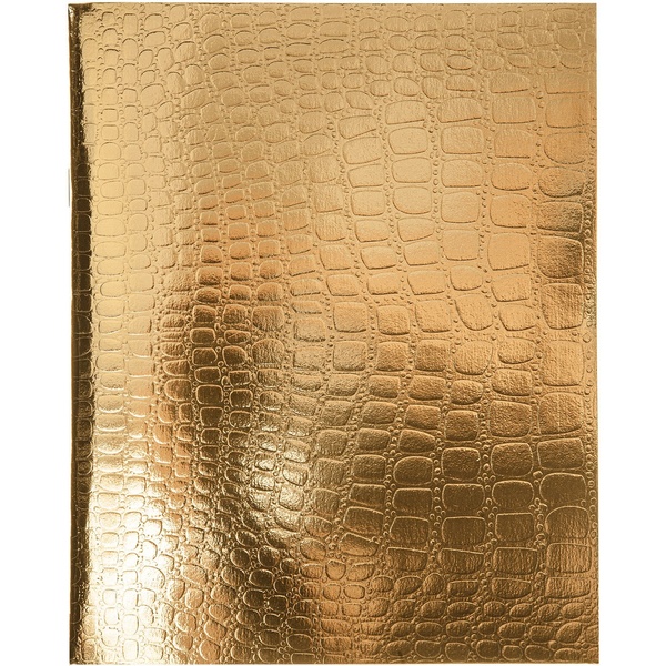 Тетрадь А5, 96 л., клетка, 65 г/м², на скобе, обл. бумвинил, тисн. "croco", Hatber Metallic_золото