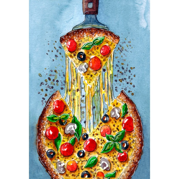 Алмазная живопись, 30*40 см, холст, без подрамника, полное заполн., РЫЖИЙ КОТ Кусочек пиццы