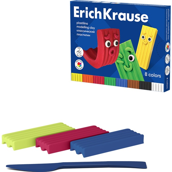 Пластилин классический ErichKrause Color Friends, 8 цветов, 120 г, стек в комплекте, картон. упаковка