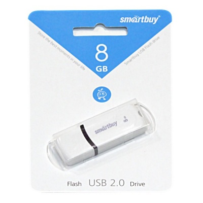 Флеш-накопитель USB 2.0, 8 ГБ, Smartbuy Paean White/белый