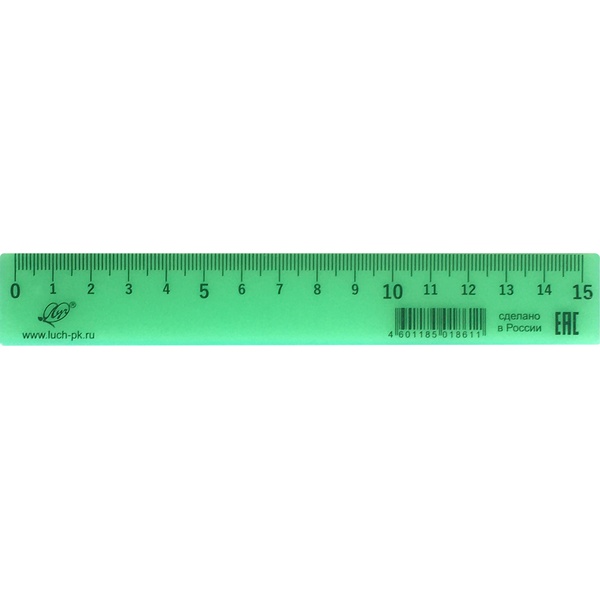 Линейка 15 см, пластиковая, непрозрачная, салатовая, ЛУЧ
