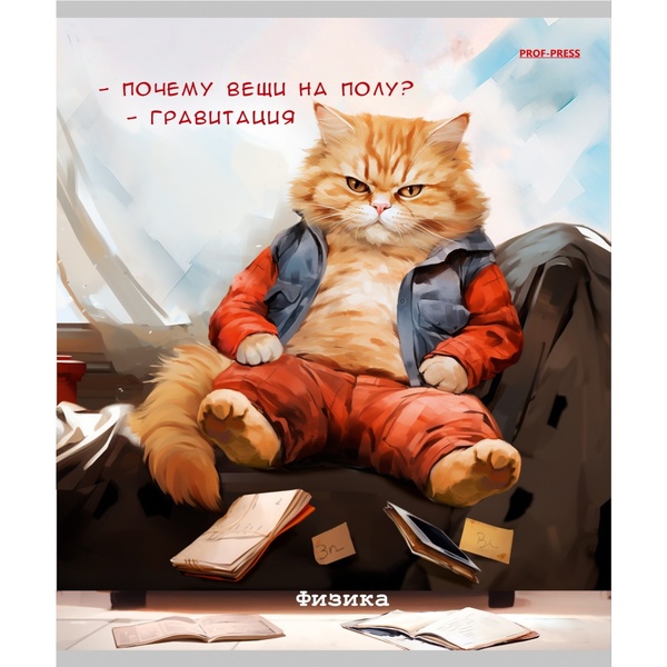 Тетрадь предметная 48 л., клетка, 60 г/м², обл. мел. картон, Prof-Press Жил был кот_Физика Тетрадь предметная 48 л., клетка, 60 г/м², обл. мел. картон, Prof-Press Жил был кот_Физика