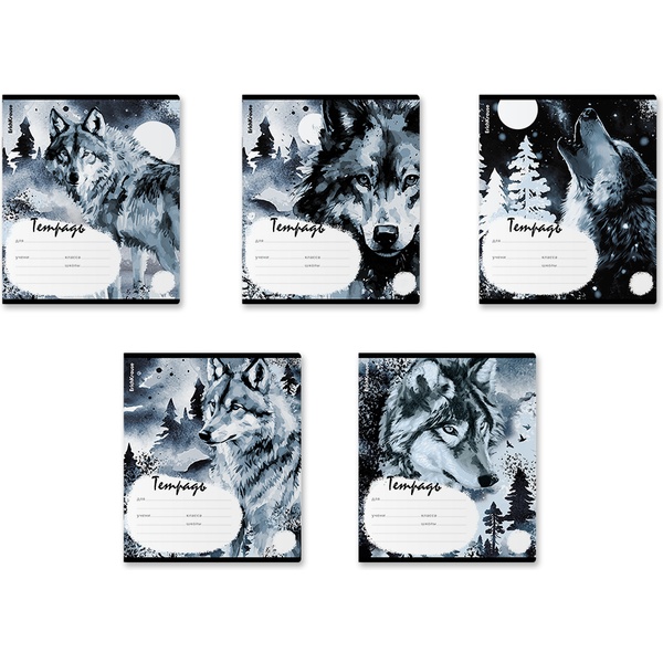 Тетрадь А5, клетка, 18 л., на скобе, 60 г/м², ErichKrause Timber Wolf_MIX-PACK