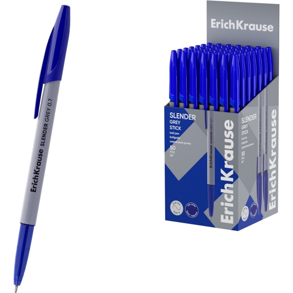 Ручка шариковая синяя, 0.7 мм "игла", ErichKrause Slender® Пепел