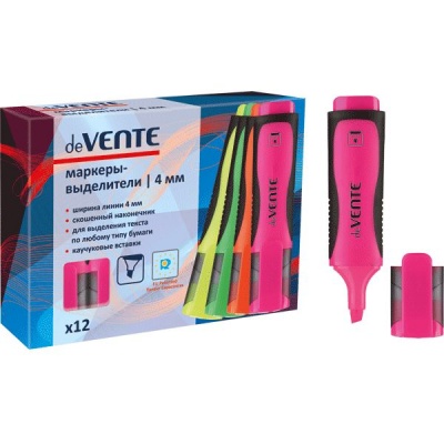 Текстмаркер розовый, неоновый, ШЛ 1-4 мм, н-к "клин", эрг. корпус, deVENTE