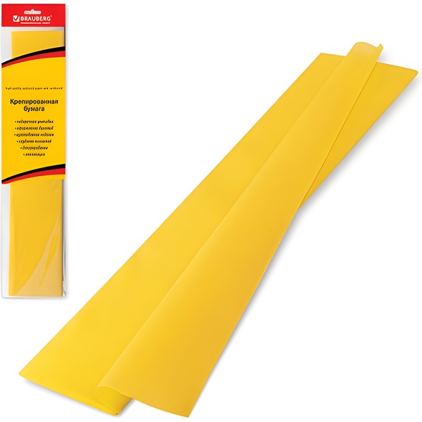 Бумага гофрированная (креповая), 50*200 см, 25 г/м², желтая, BRAUBERG