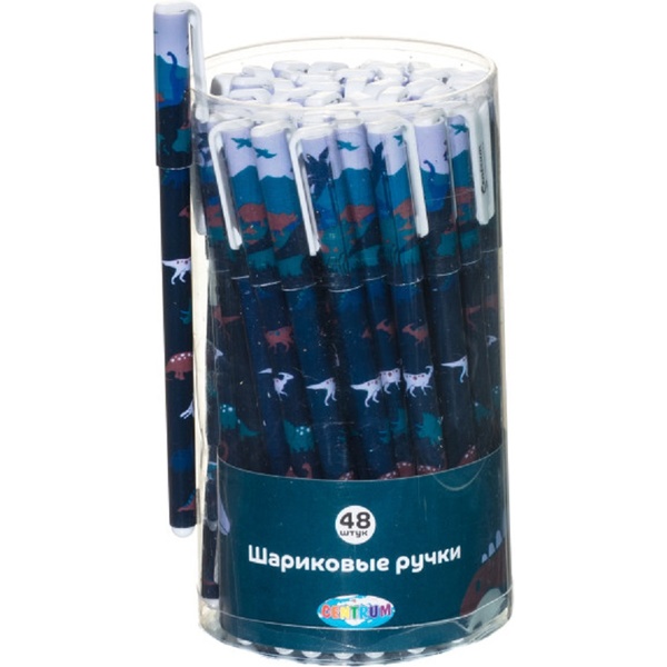 Ручка шариковая, синяя, Ø 0.7 мм, круг. корпус, принт, CENTRUM Динозавры  