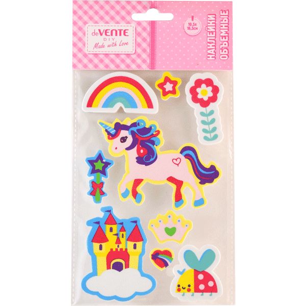 Паф-стикеры (объемные), карточка 105*165 мм, EVA, deVENTE Unicorn world