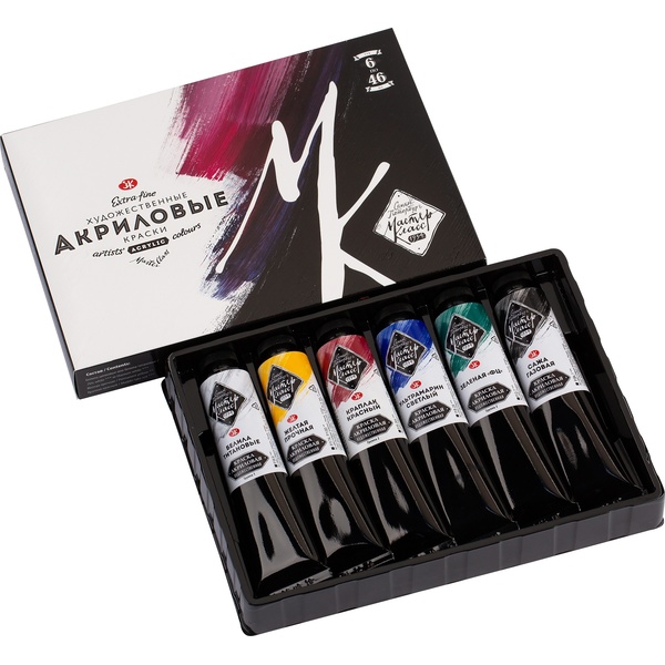 Краски акриловые художественные Мастер-Класс, 6 цветов, туба 46 мл, в к/к