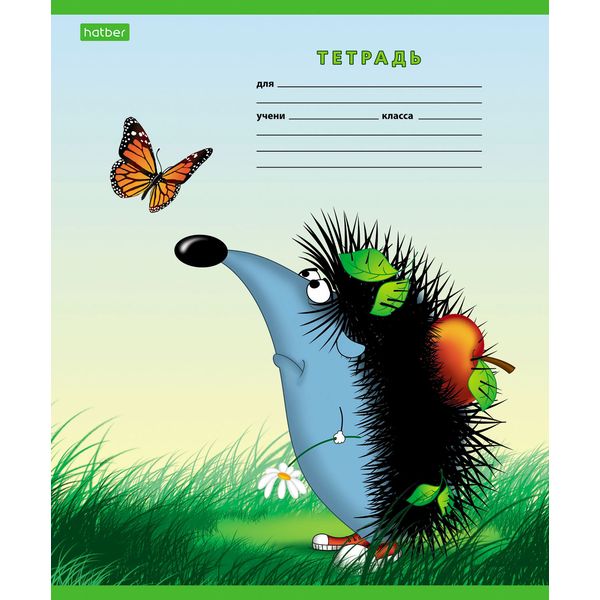Тетрадь А5, линия, 12 л., на скобе, 60 г/м² (92%), Hatber ECO Из жизни ежиков_5 дизайнов