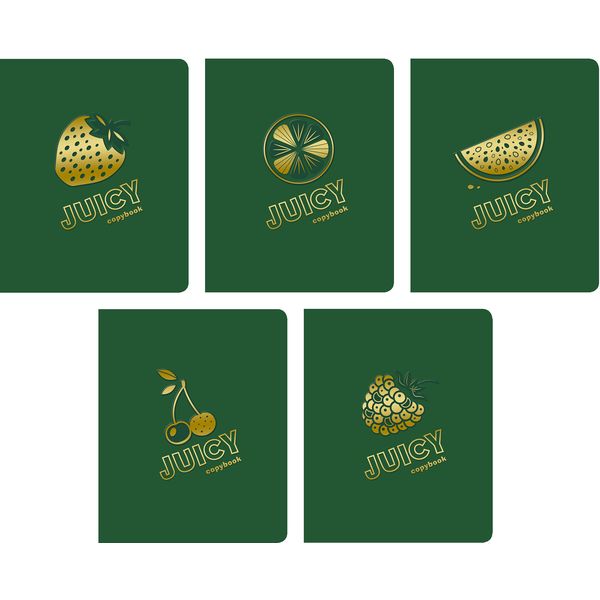 Тетрадь 48 л., клетка, 60 г/м², тисн. гологр. фольгой, Listoff Total green. Juicy_5 дизайнов
