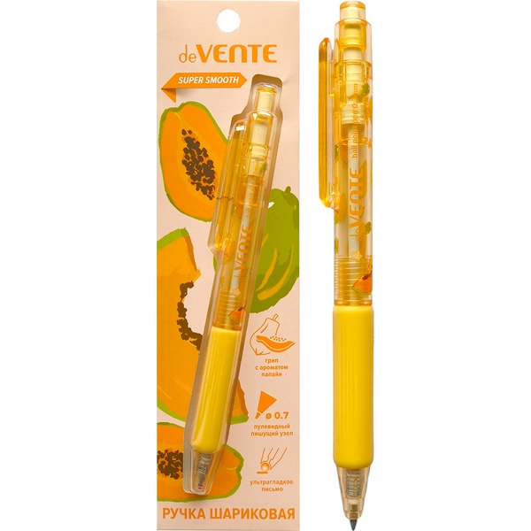 Ручка шариковая автомат., синяя, 0.7 мм,, deVENTE Aroma Fruit с ароматом папайи