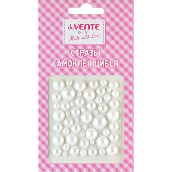 Стразы самоклеящиеся, карточка 75*65 мм (разный р-р), цв.: белый, deVENTE Жемчуг