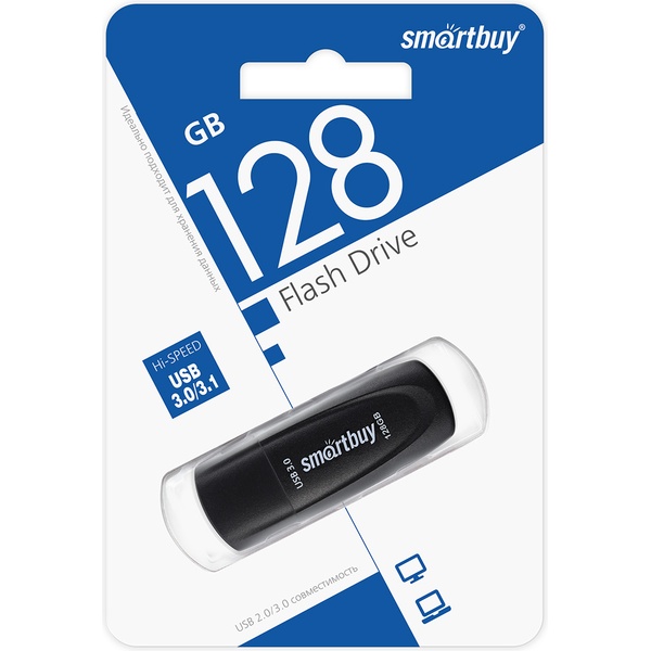 Флеш-накопитель USB 3.0, 128 ГБ, Smartbuy Scout_черный