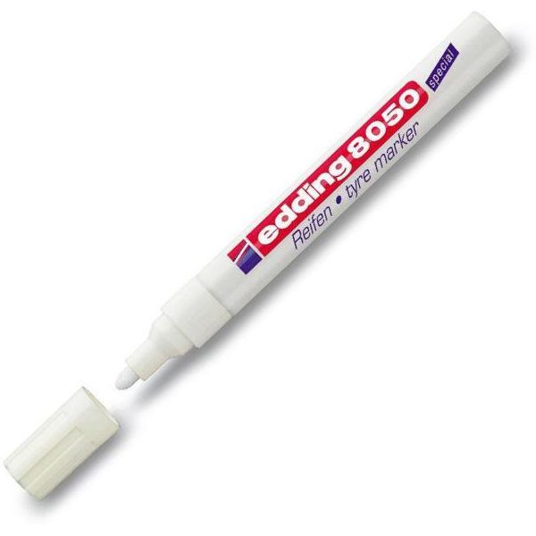 Маркер для шин и резины Еdding 8050, белый, нитрооснова, пулевидный н-к, 2.0-4.0 мм, алюм. корпус