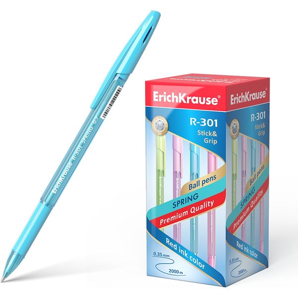 Ручка шариковая синяя, 0.7 мм, узел Standard, грип, ErichKrause R-301 Stick&Grip Spring (ассорти) Ручка шариковая синяя, 0.7 мм, узел Standard, грип, ErichKrause R-301 Stick&Grip Spring (ассорти)