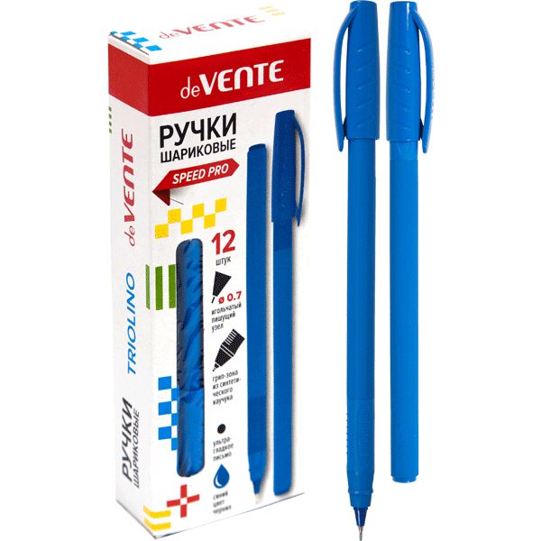 Ручка шариковая синяя, 0.7 мм, узел-игла, масл. осн., трехгранная, Soft Touch, deVENTE Triolino Soft Ручка шариковая синяя, 0.7 мм, узел-игла, масл. осн., трехгранная, Soft Touch, deVENTE Triolino Soft