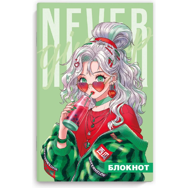 Блокнот на скобе А6+, 40 л., точка, 65 г/м², софт-тач, ФЕНИКС+ Арбузное настроение Акция!
