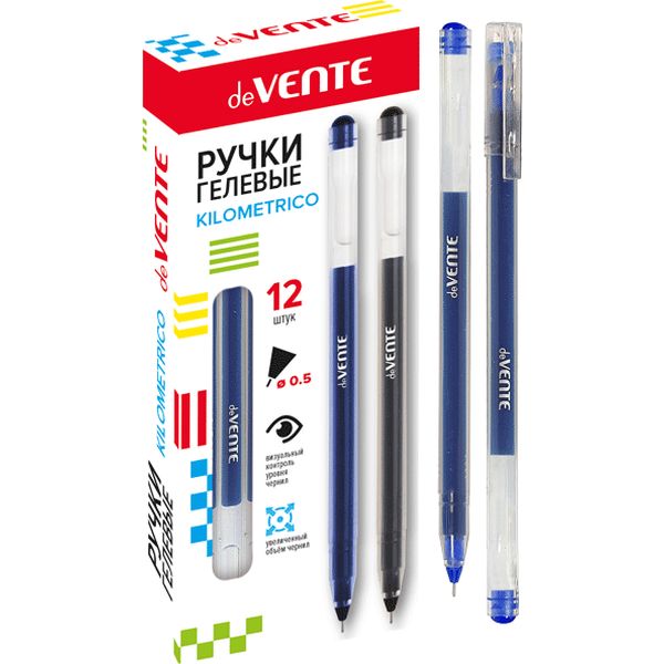 Ручка гелевая, синяя, Ø 0.5 мм, "игла", ДП 1200 м, одноразовая, deVENTE Kilometrico
