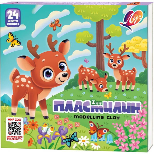 Пластилин классический ЛУЧ Zoo: 24 цветов, брусок 15 г, стек (к/к)