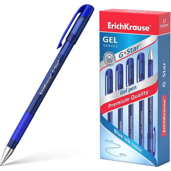 Ручка гелевая синяя, 0.5 мм, узел Standard, рифл. грип, ErichKrause G-Star Stick Original Ручка гелевая синяя, 0.5 мм, узел Standard, рифл. грип, ErichKrause G-Star Stick Original