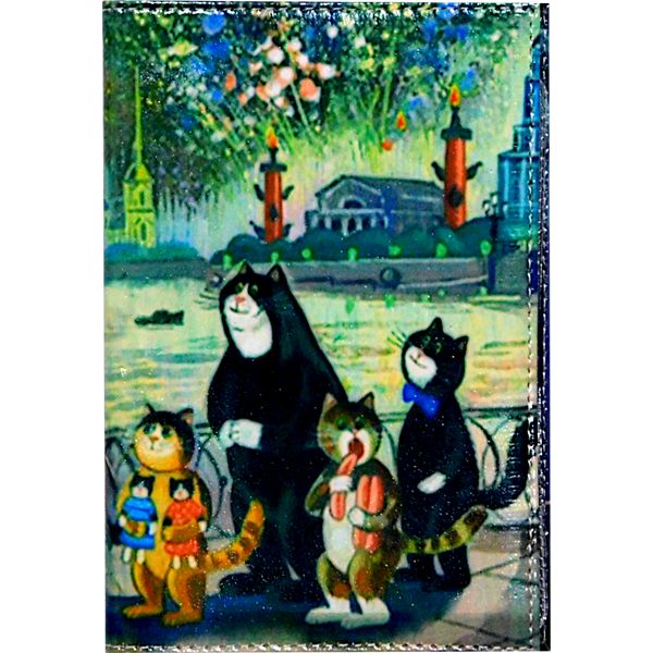 Обложка для автодокументов Grand Семья котиков, нат. кожа, отстрочка, печать принта Акция!