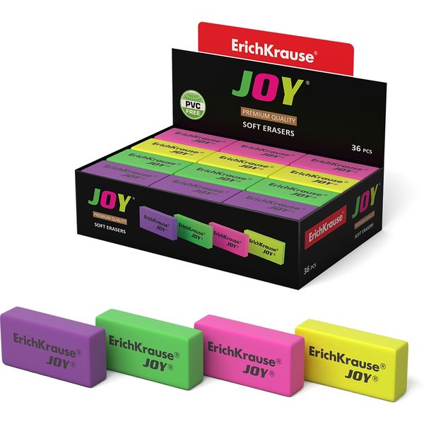 Ластик ErichKrause Joy, TPR, прямоугольный, 40*20*10 мм, 4 дизайна