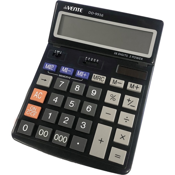 Калькулятор бухгалтерский deVENTE DD-9916, 16-разряд., ЖК регулир, 2 яч. памяти, дв. питание, 000, →, черный Калькулятор бухгалтерский deVENTE DD-9916, 16-разряд., ЖК регулир, 2 яч. памяти, дв. питание, 000, →, черный