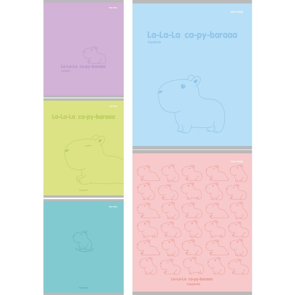 Тетрадь А5, клетка, 48 л., на скобе, 60 г/м², Prof-Press Капибара_5 дизайнов