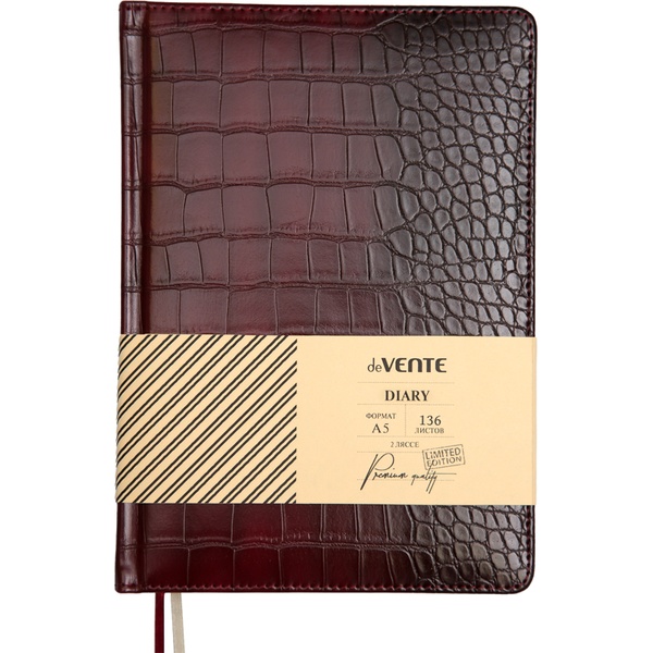 Ежедневник недатированный, А5, 136 л., 70 г/м2, тв. перепл., и/к"croco", поролон, deVENTE Belcanto_бордовый  Акция!