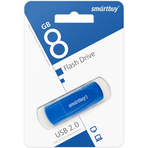 Флеш-накопитель USB 2.0, 8 ГБ, Smartbuy Scout_синий