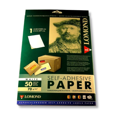 Бумага самоклеящаяся, 210*297 мм, 1 шт./А4, матовая, белая, 70 г/м², 50 л., LOMOND Универсальная