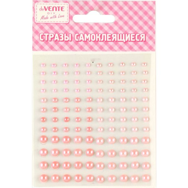 Стразы самоклеящиеся, карточка 95*105 мм (разный р-р), цв.: розовый, deVENTE Жемчуг