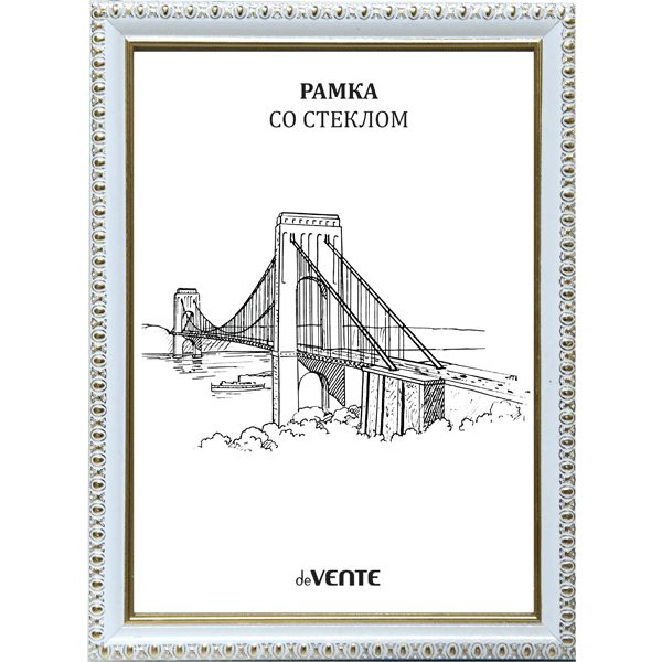 Рамка 21*30 см, пластик/ПММА, цвет: белый + золотой, Ш 15 мм, deVENTE Серия 900