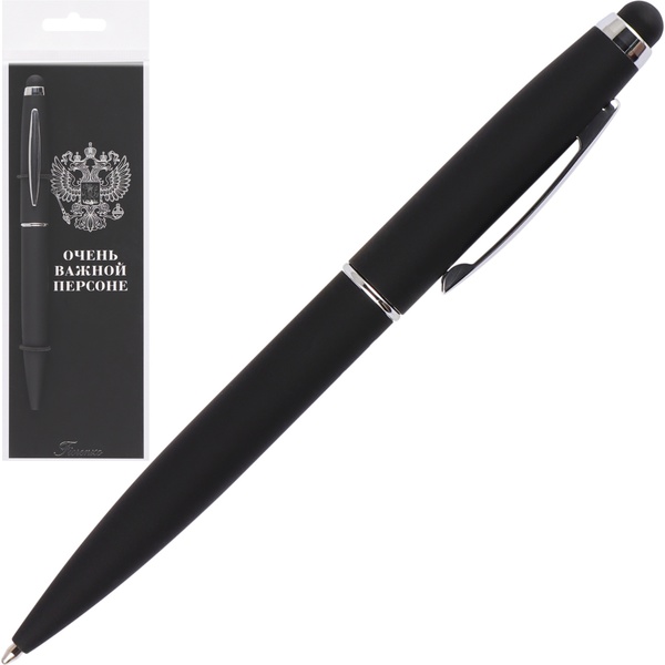Ручка-стилус шариковая подарочная FIORENZO Герб, поворот. м-м, цв. корп.: черн./хром, 0.7 мм, синяя