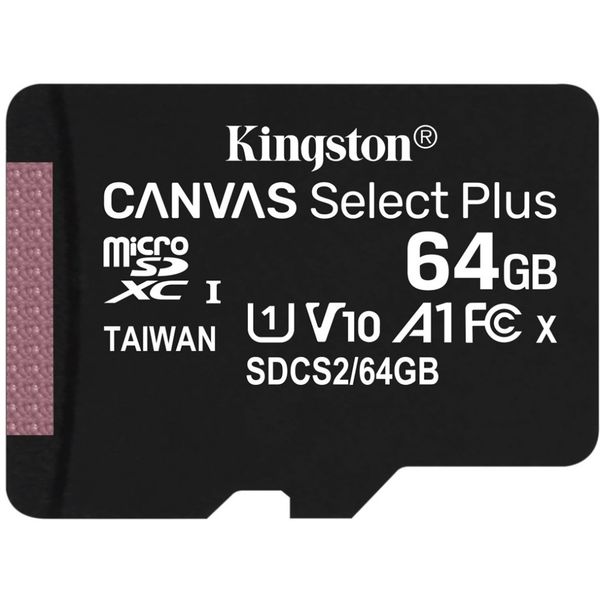 Карта памяти micro SDXC 64 Гб, UHS-1 U1 (class 10), без адаптера, Kingston Canvas Select Plus 