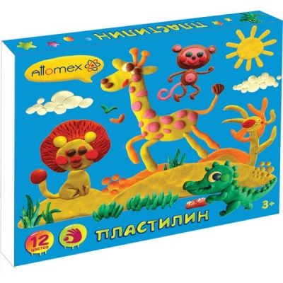 Пластилин классический Attomex: 12 цветов, брусок 15 г (к/к)